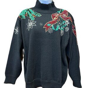 I.B. Diffusion Sequin and Embroidery Poinsettia Holiday Sweater (NEW)